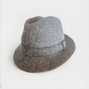 Pendleton Fedora Hat Cap Gray Wool Tweed Made In USA 22in Classic Professor Warm